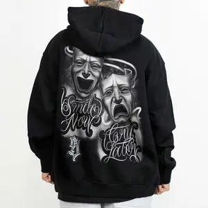Men's Pullover Hoodie - Smile Now Cry Later, Good Time Bad  Chicanos clothing, streetwear hoodie, full color, full size, Lowrider Art, Gangster, Mexican Clothing