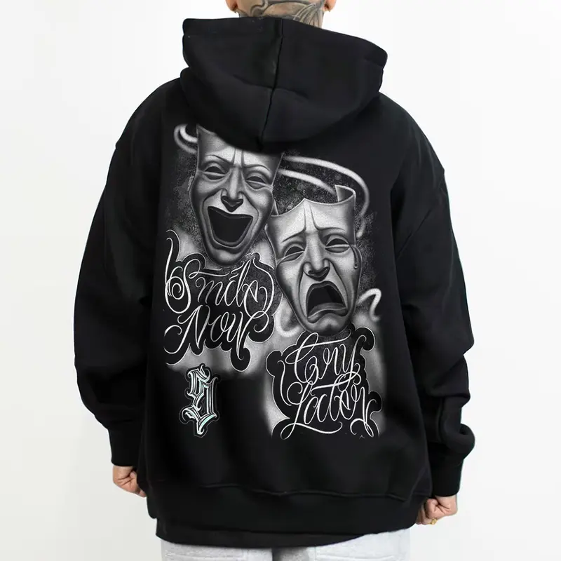 Men's Pullover Hoodie - Smile Now Cry Later, Good Time Bad  Chicanos clothing, streetwear hoodie, full color, full size, Lowrider Art, Gangster, Mexican Clothing