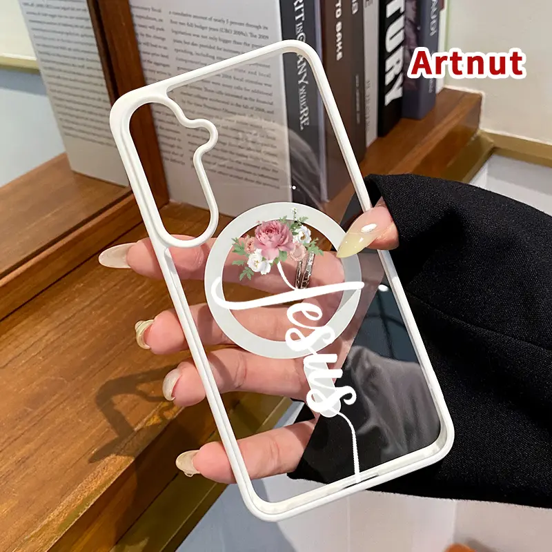 Phone Case Compatible with Samsung Galaxy S26 S23 Ultra S24 Plus S25 Edge S22+ FE Magnetic Jesus Loves You Transparent Acrylic Four Corners Bumper Shockproof Protective Cover for Boy