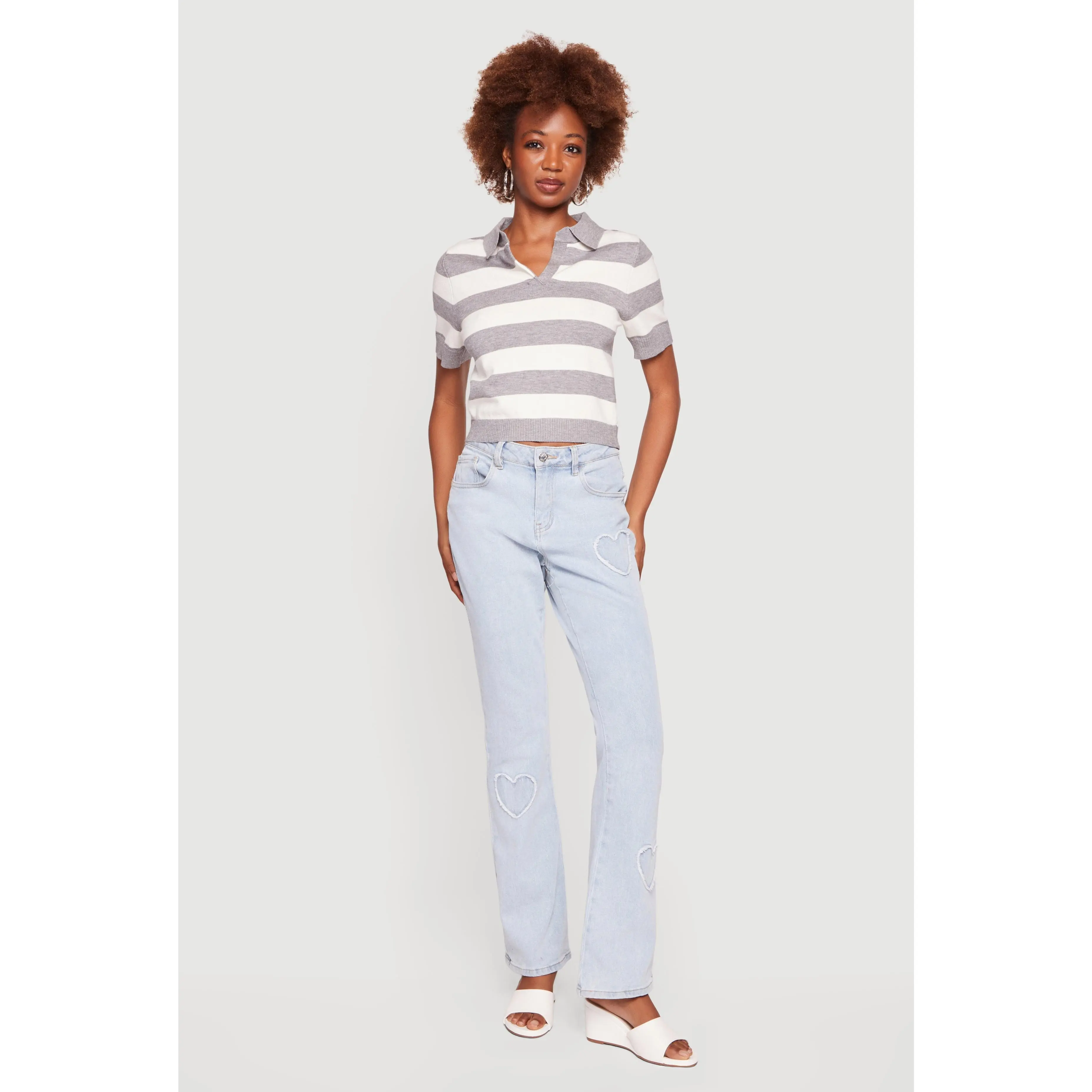 Striped Short Sleeve Cropped Polo Sweater