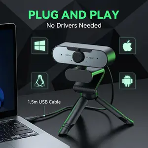 4K autofocus webcam with a privacy cover and built-in microphone. Designed specifically for PCs, it features auto exposure, a 360° rotatable base, and plug-and-play functionality. Ideal for desktops, laptops, and live streaming.