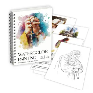 Bible Themed Watercolor Painting Set, Spiral Bound Watercolor Coloring Book with 12 Pre-Drawn Designs, Easy-to-Color Art Kit for Relaxation, Christian Faith DIY Hobby & Spiritual Gift