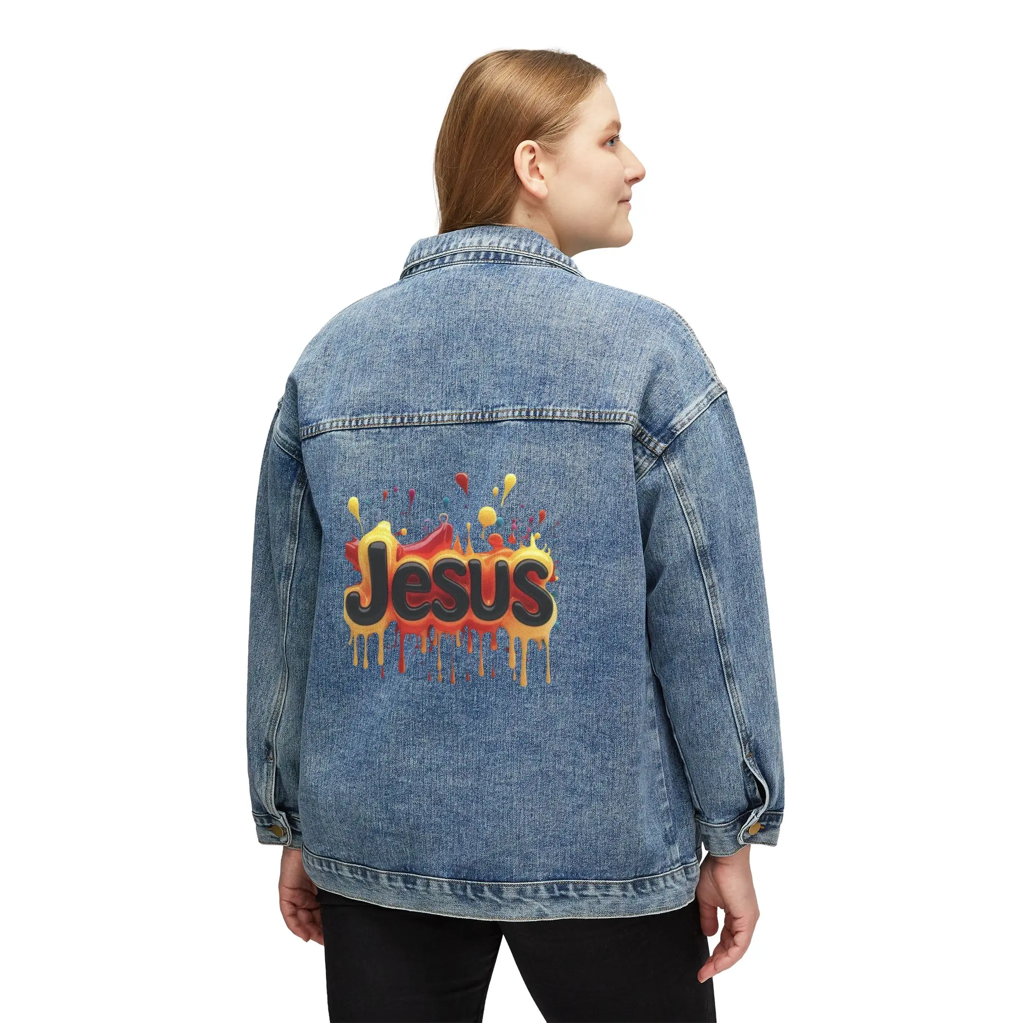 Jesus Graffiti Denim Jacket | Religious Streetwear, Christian Faith Back Art