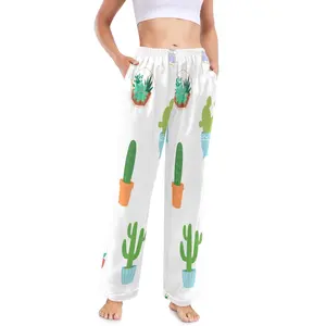 Made by FEIFEIYU Seamless Pattern with Different Cactus Women's Pajama Trousers without Pockets