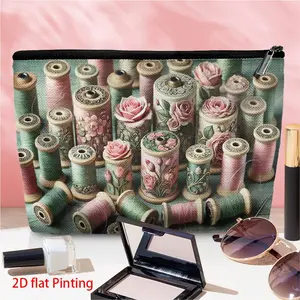 1pc Vintage Floral Threads Portable linen cosmetic bag, exquisite printed cosmetic storage bag, Travel Cosmetic Pouch With Secure Zipper, Lightweight Multi-functional Toiletry Organizer for Women