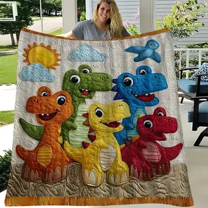 Colorful Cartoon Dinosaur Plush Blanket, Soft Comfortable Kids Bed Accessory, Ideal Gift for Dinosaur Lovers, Perfect for Children