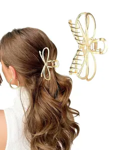 Bow Hair Claw Clips Gold Metal Hair Clips Strong Hold Nonslip Hair Jaw Clips for Thin Thick Hair Stylish Hair Accessories for Women Girls Claw Clip Ponytail