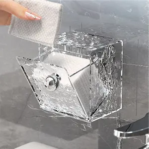 Wall-Mounted Glacier Pattern Cotton Swab Holder, No-Drill Cosmetic Organizer, Dust-Proof Jewelry Storage, Ideal for Home & Bathroom