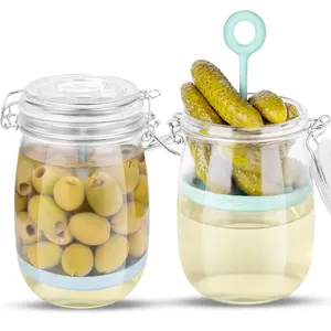 Glass Pickle Jar Airtight Leak Proof Pickle Storage Container with Lift Strainer for Olives Jalapenos & More Food Grade Glass Jar for Fermentation & Vegetable Storage Essential Kitchen Organizer Gift