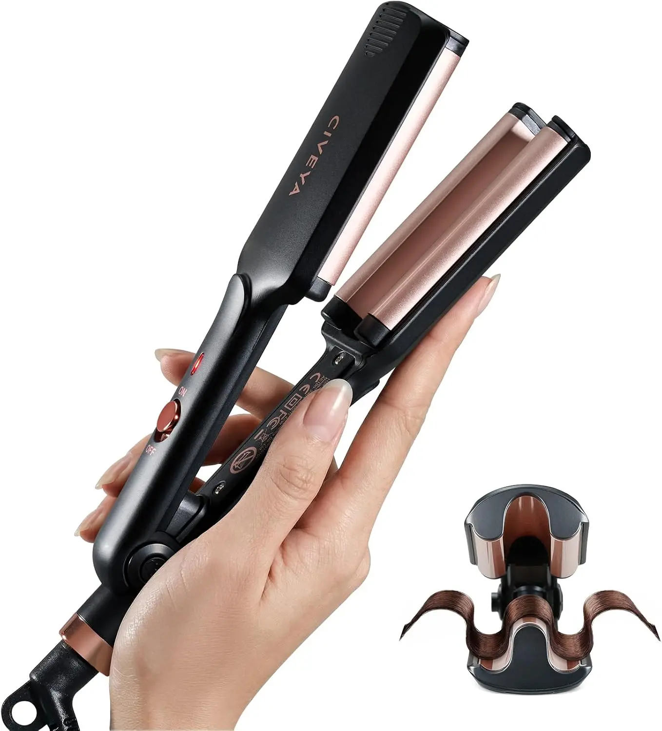 CIVEYA Mini Hair Crimper for Short Hair, 1/2" 3 Barrel Hair Waver | Small Crimper Hair Tool for Volumize Tight Beach Waves,Travel Size with Anti-Scald Shell, Easy to Use