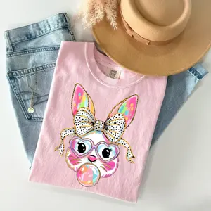 Comfort Colors Polka Dot Bow Bunny TShirt , Easter T-Shirt, Religious Women's Tee, Spring Bunny Tshirt, Coquette Bunny Tee, Gift for Her