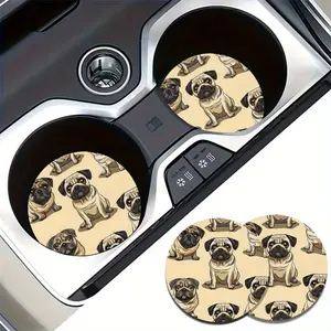 2pcs Pug Dog Car Cup Seat Cushion - Anti-Slip Rubber Pad, Suitable for All Vehicles, Cup Seat And Center Console - Car Interior Decoration, Car Interior Accessory - Car Accessories, Car Coaster, Vehicle Organization, Playful Pet Theme, Nonslip Pad