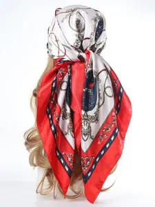 Fashion Kerchief Silk Satin Neck Scarf for Women, Print Hijab Scarf, 90x90cm Square Shawl, Casual Fitted Style, All Seasons, Scarf Wrap