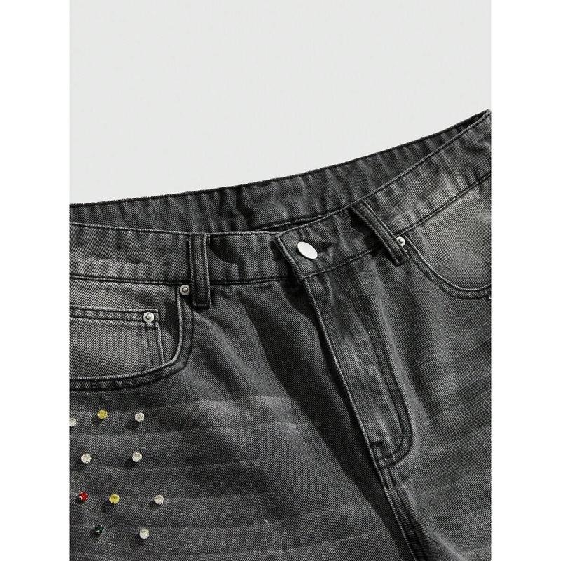 (Gold promotion)ROMWE MEN Street Life Men's Colorful Diamond Loose Denim Shorts Jorts