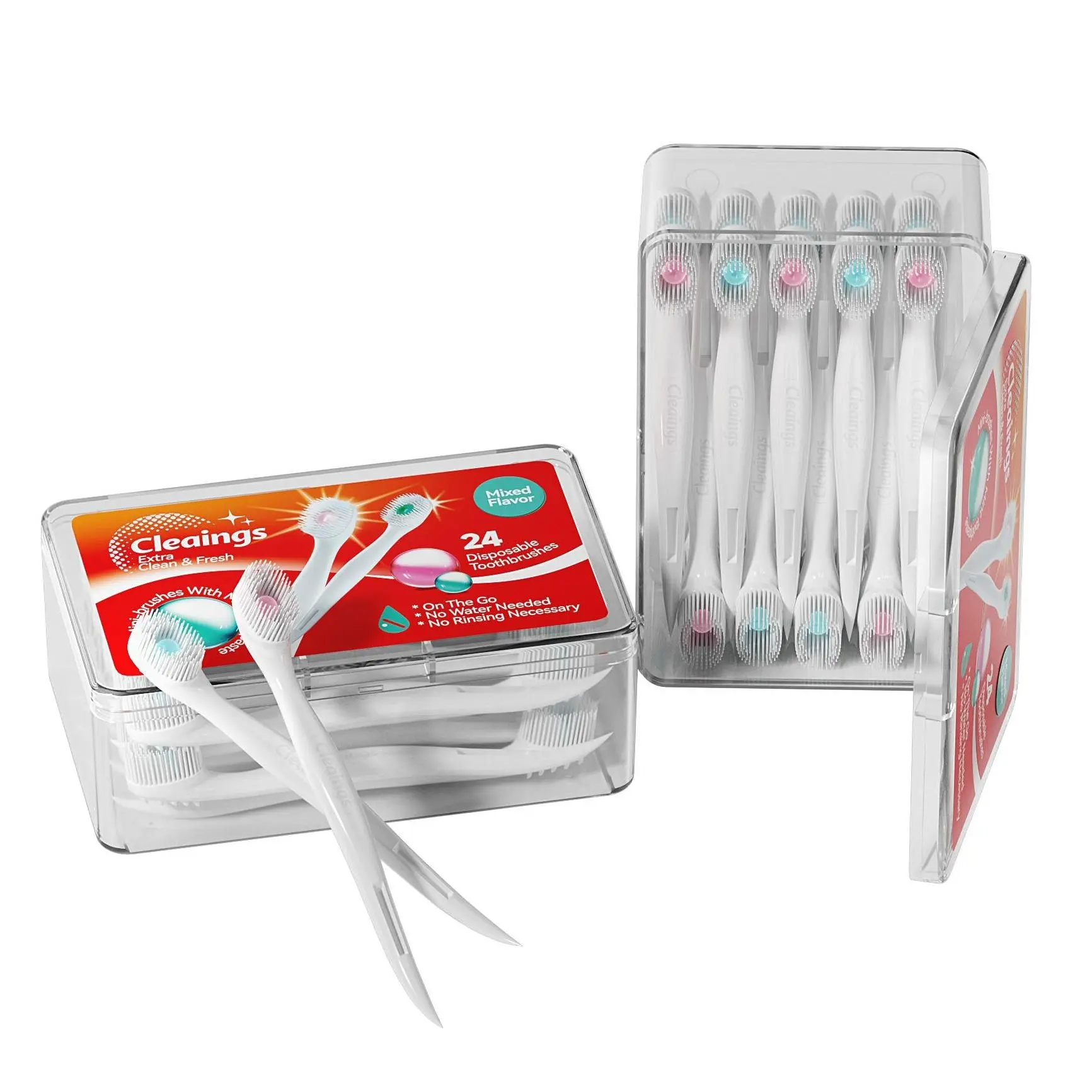 cleaings 48pcs Portable Mini Oral Care Travel Kit - Oval Single-Use Toothbrushes,  Mint Toothpaste, Toothpick, Tongue Scrapers, Burst Bead for Fresh Breath