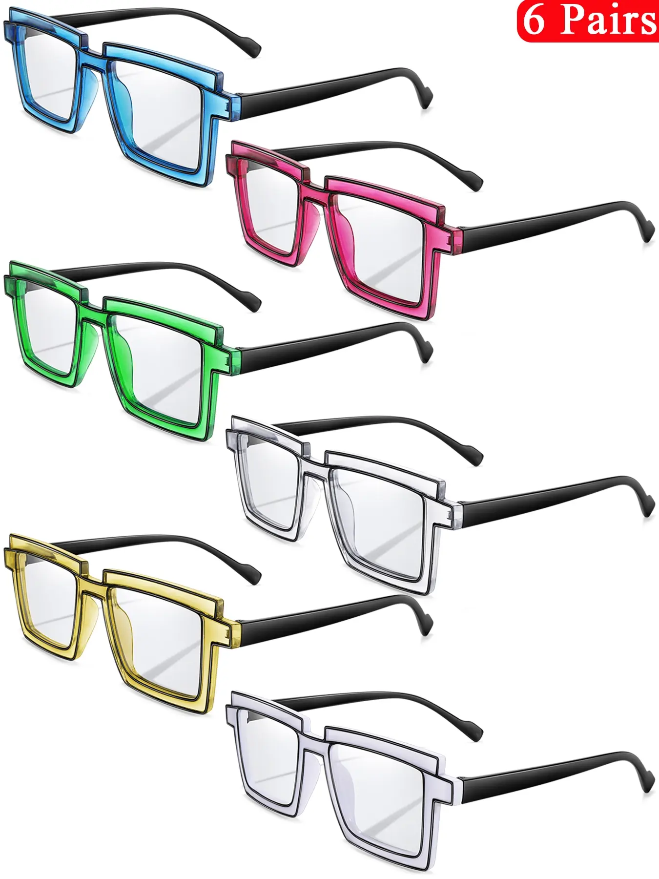 6 Piece Set Geometric Fashion Glasses, PC Frame Material, Trendy Accessories for Music Festivals, Raves, Parties, Daily Wear, Halloween Gifts
