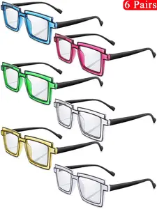 6 Piece Set Geometric Fashion Glasses, PC Frame Material, Trendy Accessories for Music Festivals, Raves, Parties, Daily Wear, Halloween Gifts