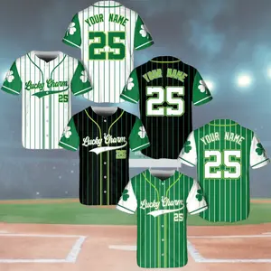 Personalized Name St Patrick's Day Baseball Jersey, Custom Lucky Charm Jersey Irish Lucky Shirt, St Patrick's Day Gift, Shamrock St Pattys Day Gift For Baseball Fan