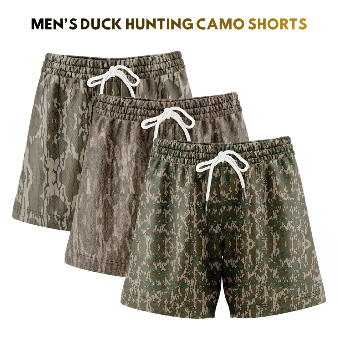Pack of 3 Men's Forest Camo Hunting Shorts - 5 Inch Inseam Camo Mesh Design for Men & Women Ideal Gym Wear & Gifts Breathable & Comfortable