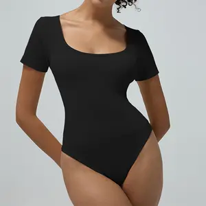 Bodysuits for Womens Tummy Control Short Sleeve Scoop Neck Casual T Shirt Bodysuit Tops