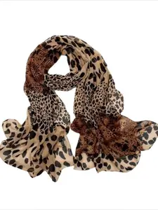 1pc Bohemian Leopard Print for Women - Polyester, Breathable, Warm, Windproof Shawl Outdoors, Travel, Beach Hand Wash Only Boho Style Scarf