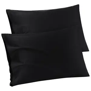PiccoCasa Black Pillow Cases Standard Size Set of 2, Soft Breathable Pillowcases, 100% Cotton Pillow Covers with Envelope Closure