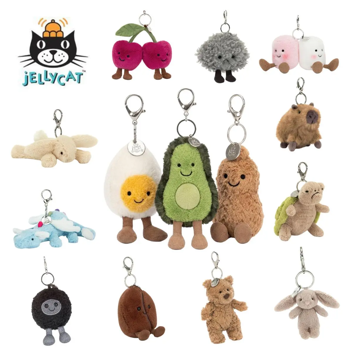 "New" Jellycat Keychain - Cute Animal or Food Themed Soft Stuffed Charm - Hanging Pendant Gift for Backpacks, Car Keys