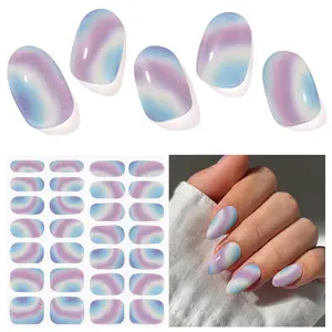 DUKASOU Semi Cured Gel Nail Strips, 28 pcs Nail Stickers with UV Light, Long Lasting Gel Nails Art Stickers, Easy to Apply, Includes Prep Pads, Nail File and Wooden Stick