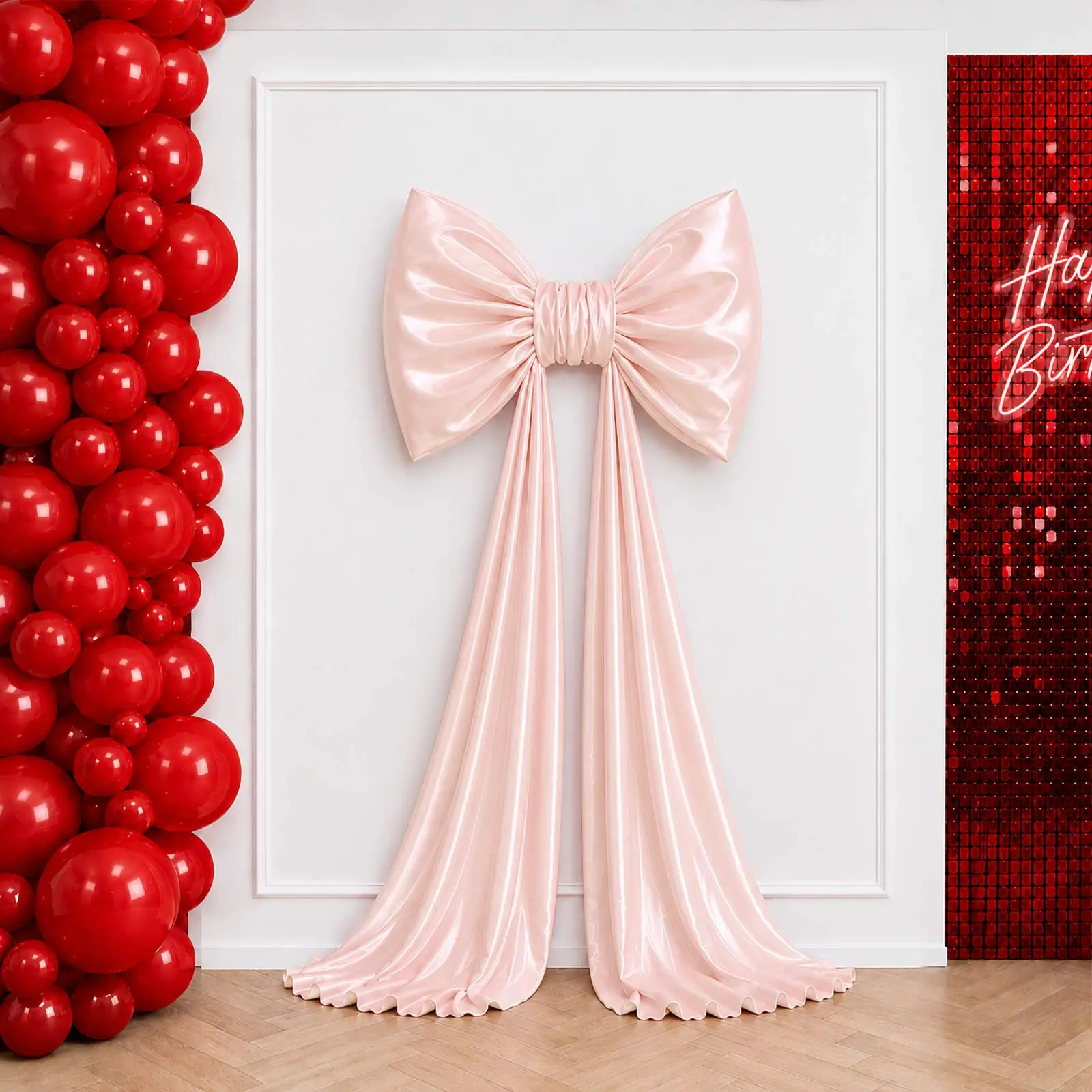 7ft Giant Blush Satin Large Bow Decorative Décor - Backdrops, Bridal Shower, Wedding Ceremony, Engagement Photo Booth Event Decoration, Wedding Arch Backdrop, Solid