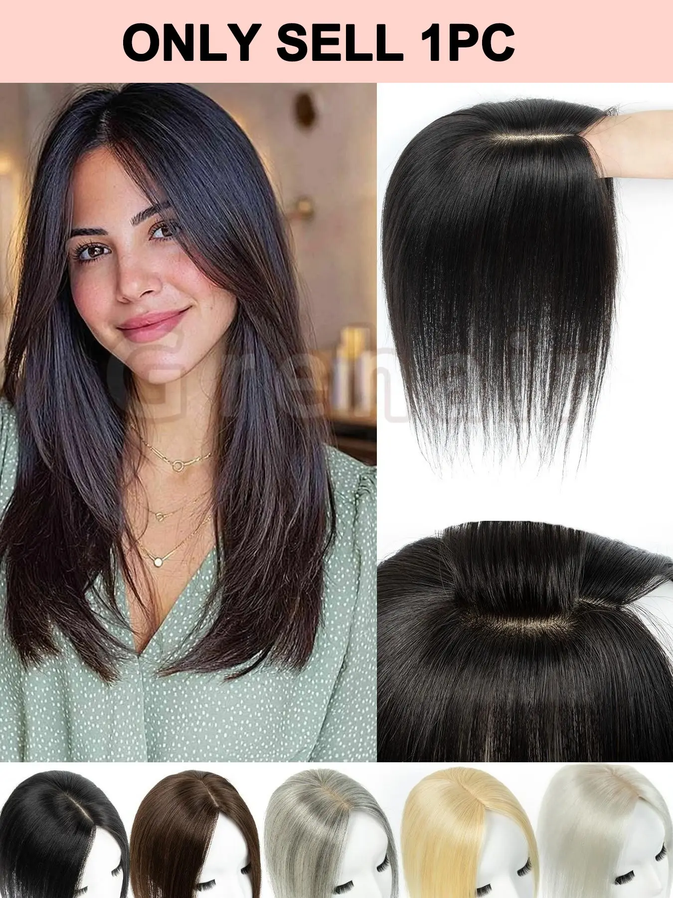 7x11 Inner Net,Topper Real Human Hair Extensions Hairline Repair Patch, Suitable for Multiple Groups, Conceals Hair Lines, Solves Thinning Issues, Easy Wear,  Multi-Color Options, Real Hair Toppers, Hair Replacement