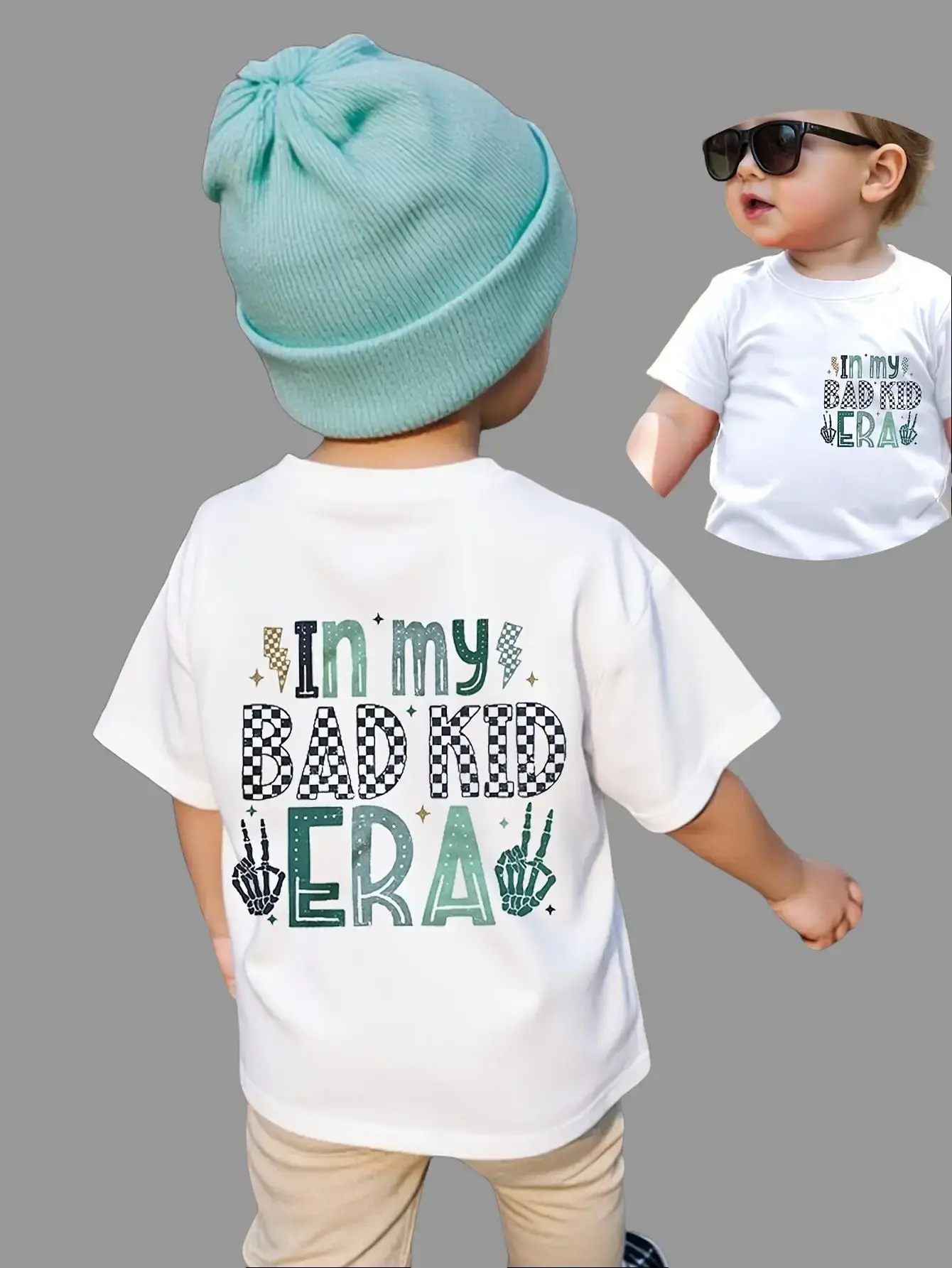 PUEMCO Boys' Cotton T-Shirt - "In My Bad Kid Era" Slogan Graphic, Soft Short-Sleeve Retro Streetwear Casual Top for Kids, Kids Apparel, Kid-Friendly Boys' T-Shirts