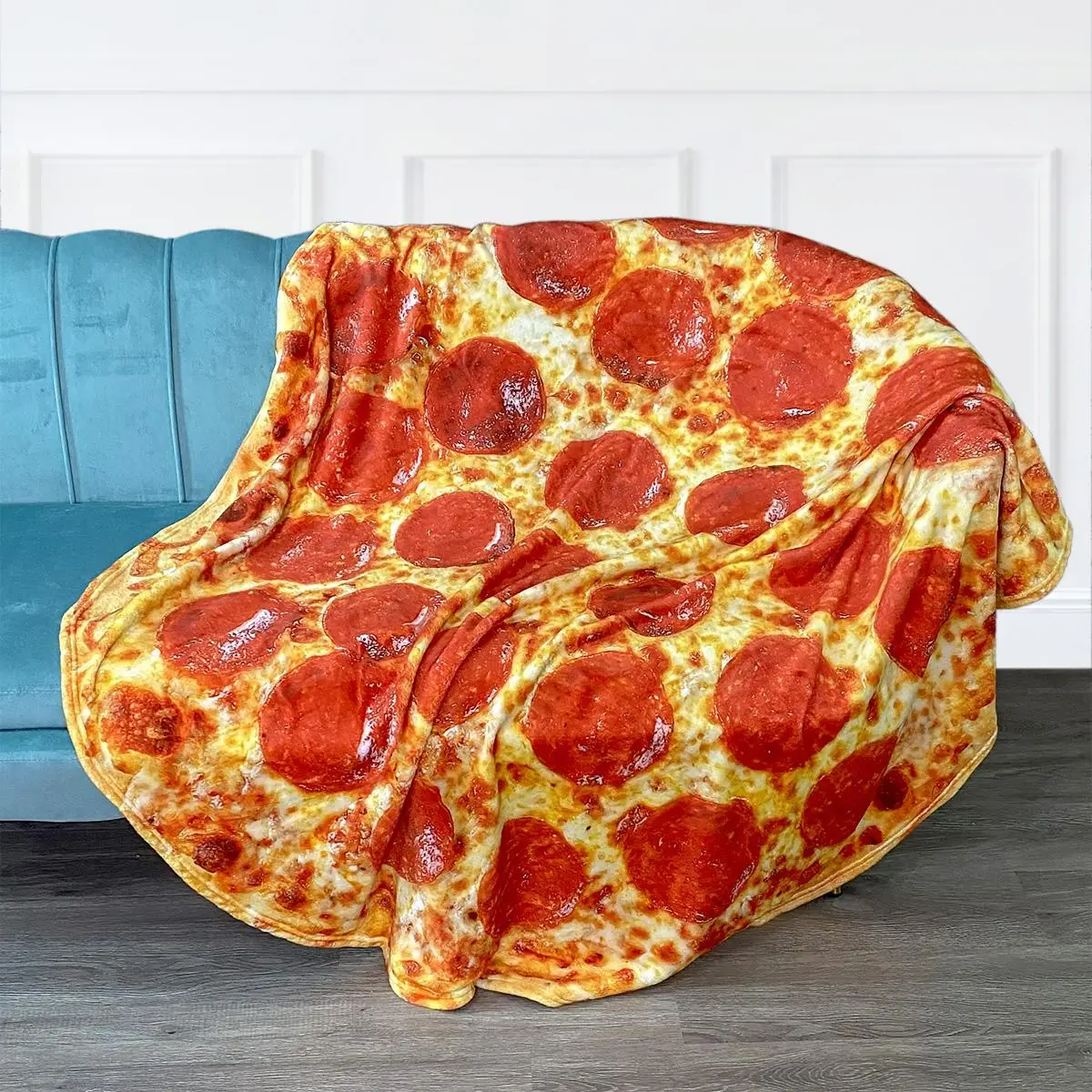 Round Pizza Print Flannel Blanket, 1 Count Soft Warm Throw Blanket For All Seasons, Creative Nap Blanket For Home Couch Bed Sofa Office School