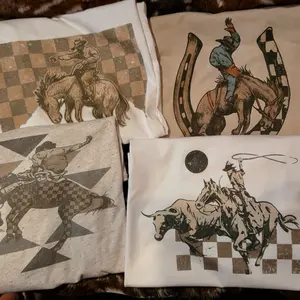 4 Tshirt Bundle Featuring Cowboy Rodeo Designs on Checkerboard Patterns for Unique Fashion T-Shirt Casual Graphic