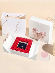 Rose Flower Romantic Gift Box Dual Door Jewelry Packaging Box Bowknot Valentine's Day Present, Elegant and Stylish Storage Solution