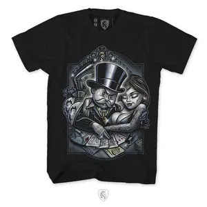 Monopoly Playa 22K Design for Men - Black Cotton T-Shirt with Unique Graphic Print Featuring Classic Game Elements