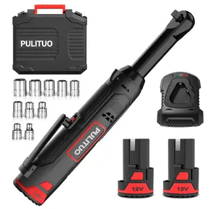 PULITUO 3/8" 12V Cordless Ratchet Wrench - 40 Ft-lbs Torque + 10 Sockets | Heavy Duty for Car Repair