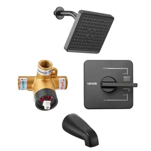 summervibes VEVOR Tub and Shower Faucet Set, Complete with 6-Inch Rainfall Shower Head and Bathtub Spout, Single-Spray Single-Handle Tub Trim Kit with 304 Stainless Steel Valve Trim for Bathrooms, Matte Black