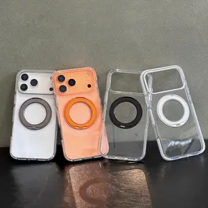 For iPhone 17Pro Transparent Magnetic Bracket Case for iPhone 17 Pro Max 17 Pro 360° Rotating Stand Ultra Slim Shockproof Cover