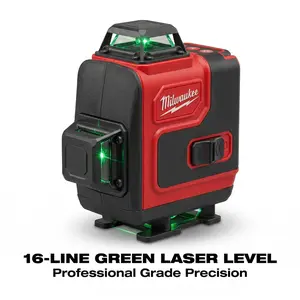 Milwaukee M12 16 Line Vertical and Horizontal Laser Leveling Tool for Structural Framing and Large Scale Installations Featuring Plus or Minus 0.3mm Precision and External Power Compatibility within the M12 System