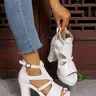 Women's Chunky Heel Open-Toe Platform Sandals with Buckle Detail, Thick-Sole Waterproof Roman-Style High Heels, Fashionable Heeled Sandals