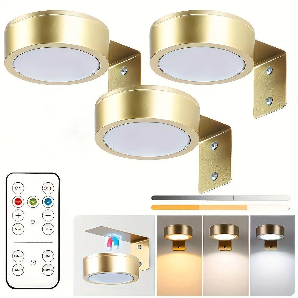 3/6/9 Piece Round LED Lighting Decorative Lights, Dimmable Wall Lamp, LED Wall Sconces, Battery Powered, Remote Control, Dimmable, Timer, for Photo Frames, Art Portraits, Home Wall Decoration, Indoor Wall Light
