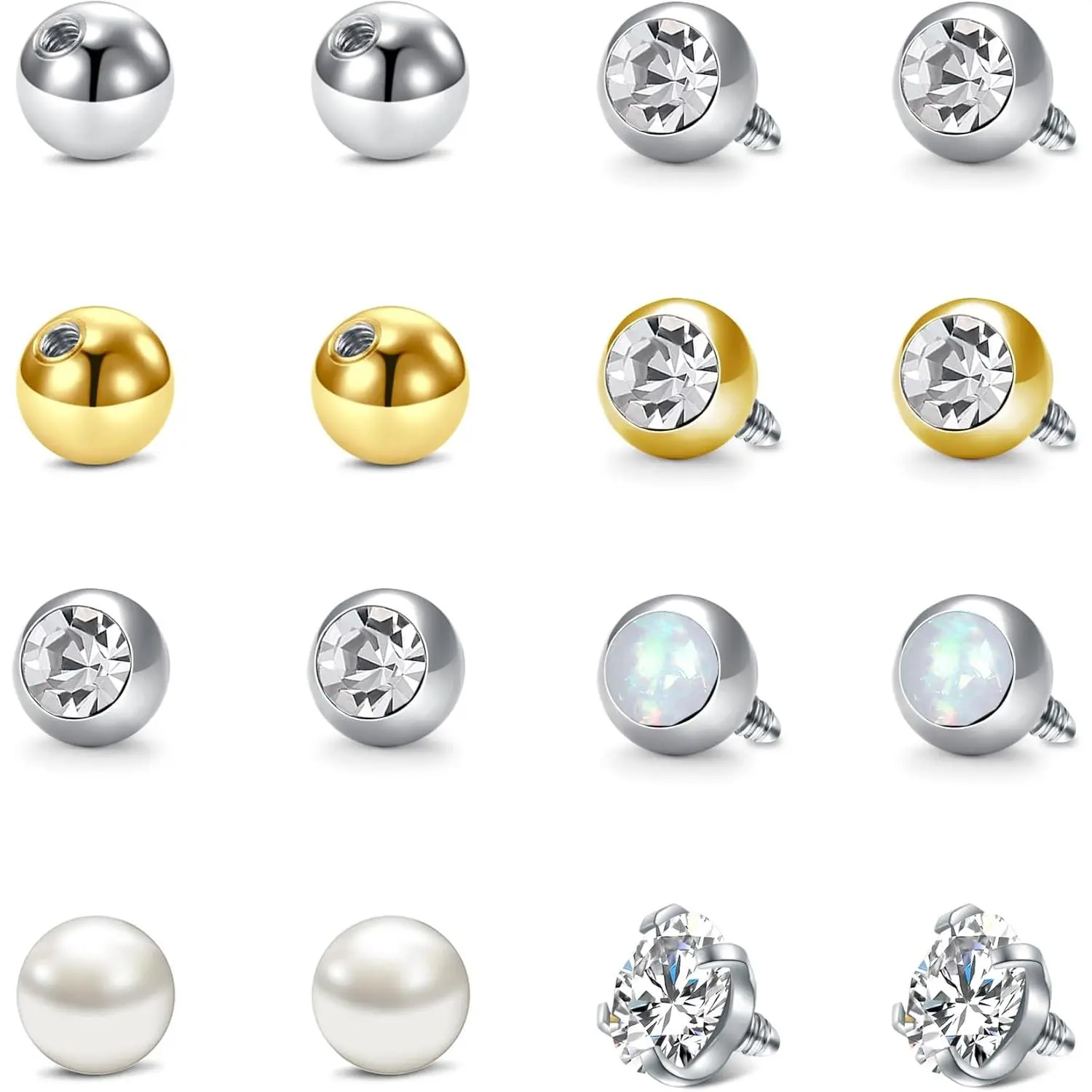 Replacement Balls for Piercings - Septum, Belly Button, Nipple, Tongue Ring Balls - 14g, 16g, 3mm, 5mm, 8mm