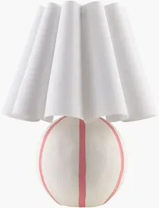Pink Striped Round Table Lamp with Wavy Linen Shade