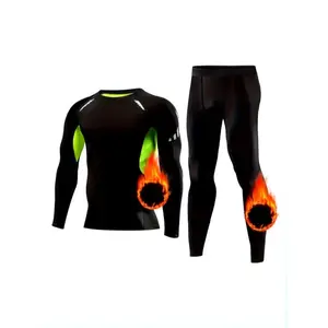 Men's Thermal Fleece-Lined Ski Base Layer Set - Long Sleeve Crew Neck Top & Leggings, Stretchy & Warm for Winter Sports