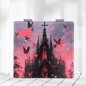 Oil Painting Castle Pattern Handheld Mirror, Portable Folding Makeup Mirror, Mini Handheld Makeup Mirror for Daily Use, Gift for Sisters, Friends, Girls