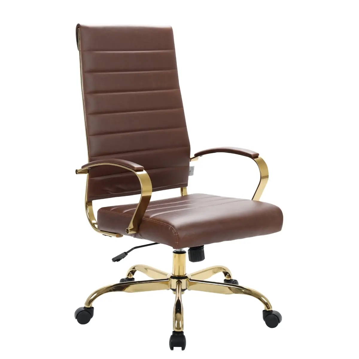 LeisureMod Benmar High-Back Ergonomic Leather Office Chair - Gold Frame, Brown (Model BOTG19BRL) with Commercial Style, Contour Design, 360-Degree Rotation, Ergonomic Office Chair, Commercial Style Desk Chairs