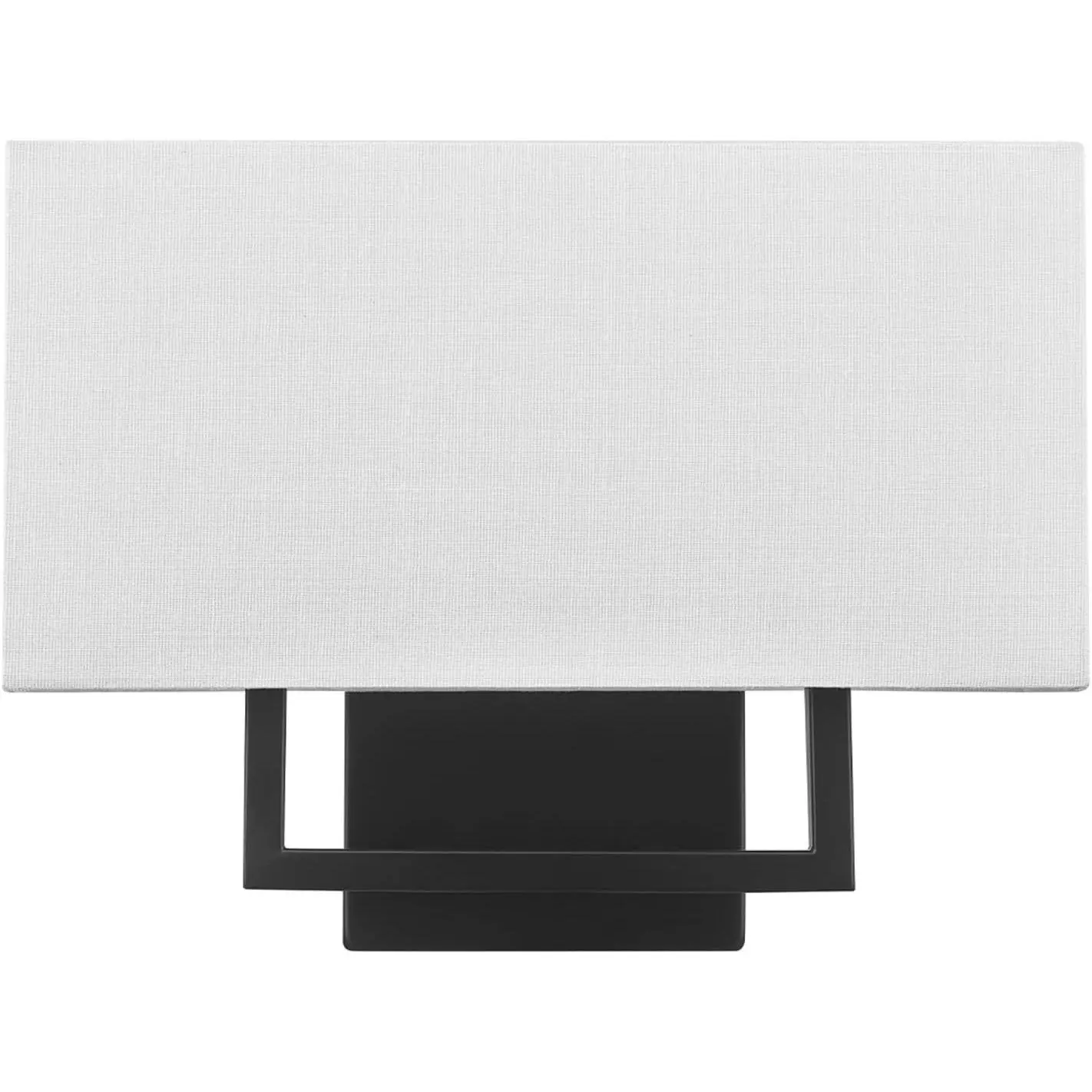Matte Black 2-Light Indoor Wall Sconce, White Linen Fabric Shade, Rectangular Cutout Body, Dimmable Candelabra LED Accent Fixture with DC Power Supply for Bedrooms, Mood Lighting, 65000081
