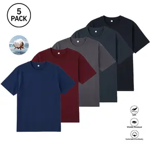 Unisex 5-Pack 100% Combed Cotton Crew Neck Short-Sleeve T-Shirts, 200g Heavyweight Soft Wrinkle-Resistant All-Season Basics, Undershirts for Fitness, Office Wear, Everyday Use, Pair with Jeans, Pants, Sneakers