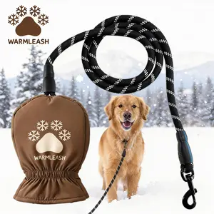 【WARMLEASH】Thermal Dog Leash with Integrated Mitten& Built-in Handle, 6 ft 1/2 inch， 4-layer Insulated Waterproof Fabrics – Keep Your Hands Warm on Winter Walks