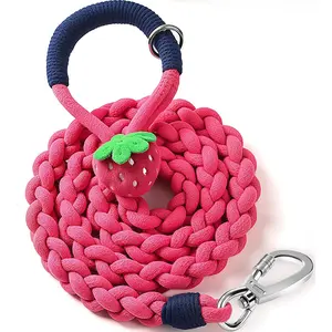 4FT Heavy Duty Braided Rope Dog Leash, Soft Cotton Design with Locking Clip for Medium & Large Dogs – Ideal for Walking & Training (Rose red)